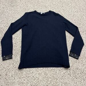 Autumn Cashmere Crewneck Bedazzled Sweater Sz S Navy Embellished Bling